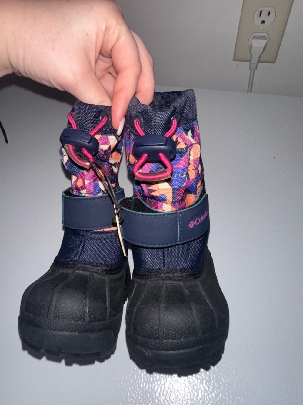 Columbia Navy Multi-Color Patterned Kids Snow Boots
